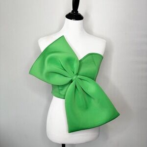 Dee Dee Green Oversized Bow Strapless Scuba Crop Top Womens‎ Size S